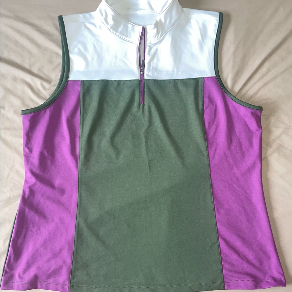 Green and White Sleeveless Polo Tank Top